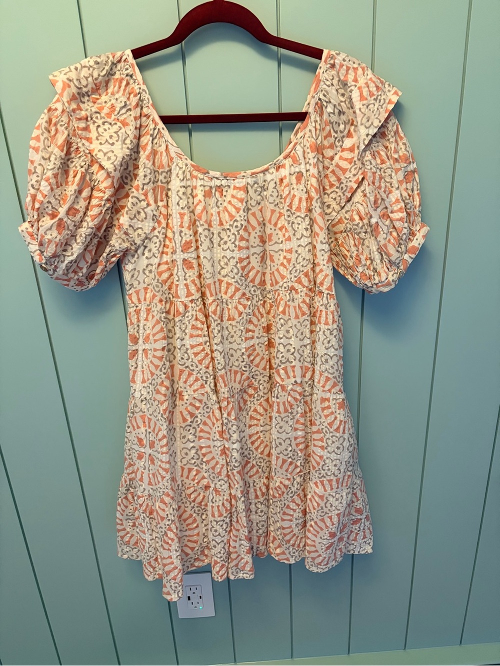 Cleobella Puff Sleeve Mini Dress Boho Organic Cotton Print Size Small - Picture 4 of 4